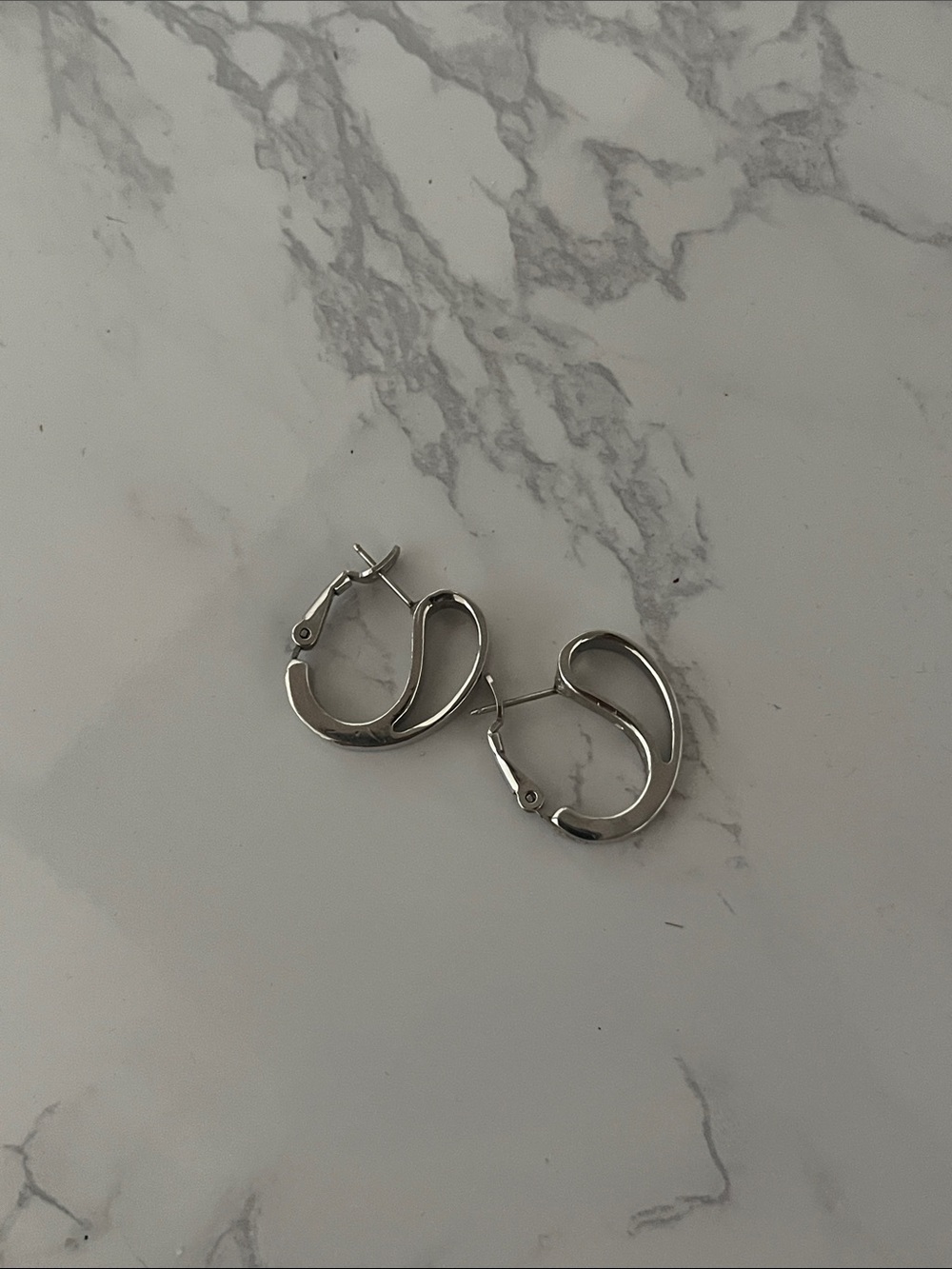Signed Trifari Retro Scultural Sterling Silver Hoop Earrings